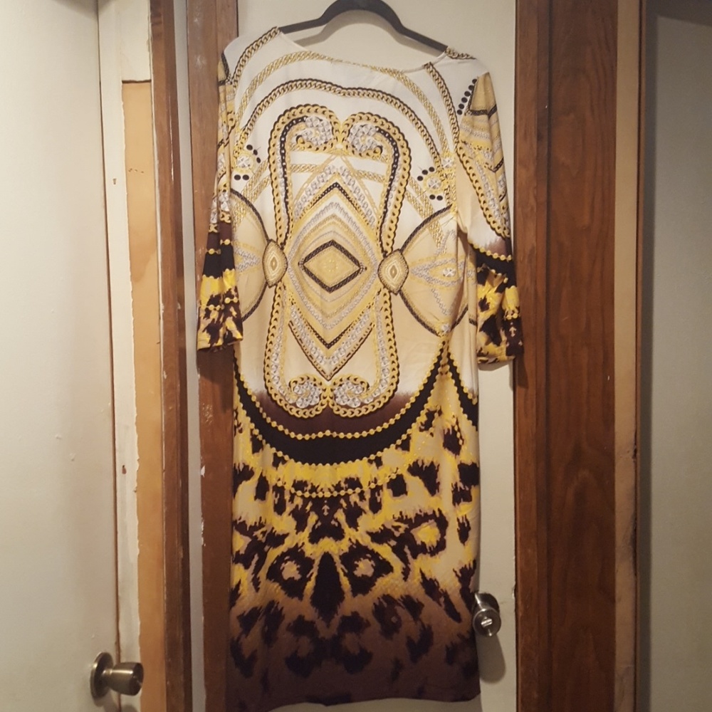 Brown yellow and white printed dress